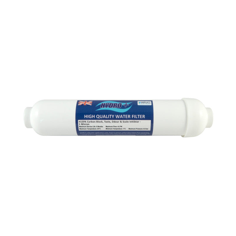 Hydro+ 10" Carbon Block with Scale Inhibitor Filter - 1 Micron 1/4" Push Fit H15PA
